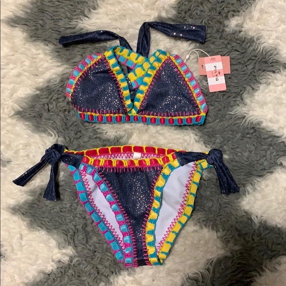 COPY - NWT PilyQ Girls Demin Sparkle Rainbow Bikini - Picture 3 of 3